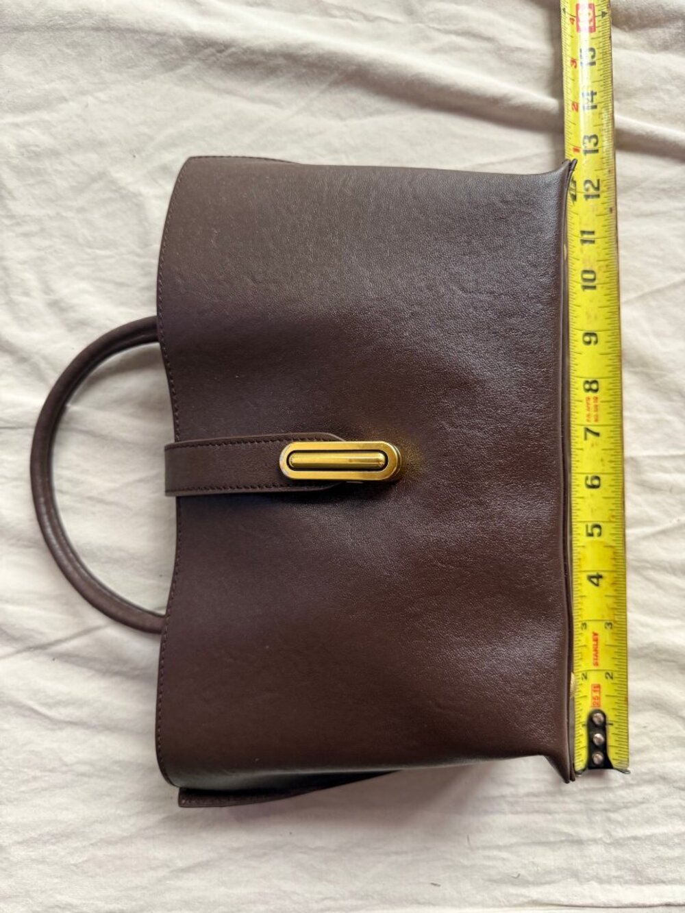 NWOT Genuine Leather Dark Brown Turn-Lock Satchel w/ Pouch, Strap & Dust Bag